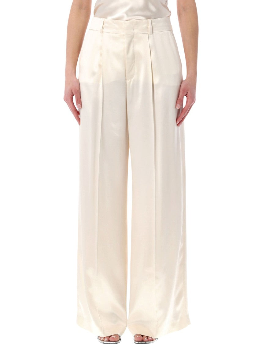 Alberta Ferretti High-Waist Satin Wide-Leg Trousers With Fluid Drape