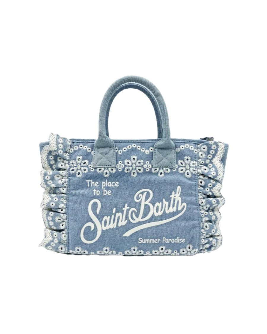 Mc2 Saint Barth Textured Floral-Embroidered Tote Bag With Ruffled Edges