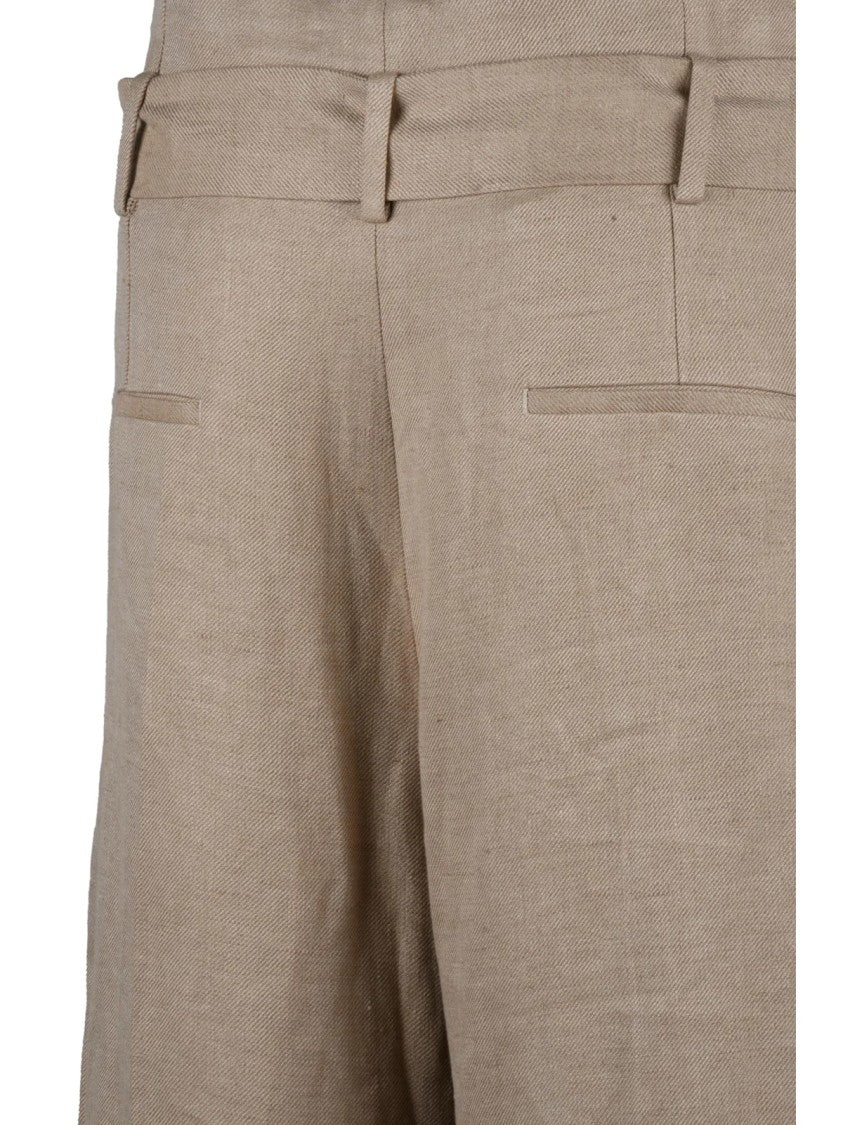 Eleventy Eleventy High Waist Linen Pants - Beige