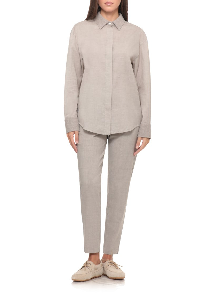 Panicale Beige Cotton-Cashmere Paillette Shirt
