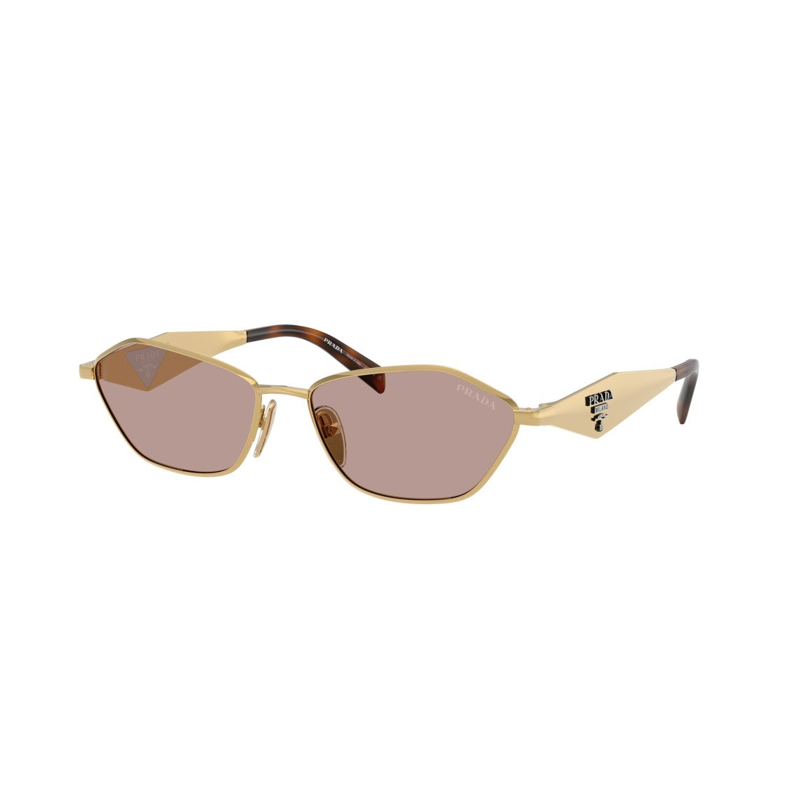 Prada Angular Geometric Frame Sunglasses With Tortoiseshell Temples