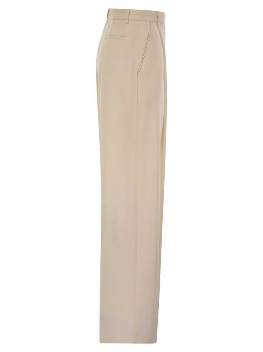 Elisabetta Franchi Crepe Trousers With Contrast Stitching