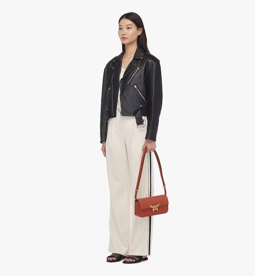 Mcm Structured Brown Calf Leather Shoulder Bag