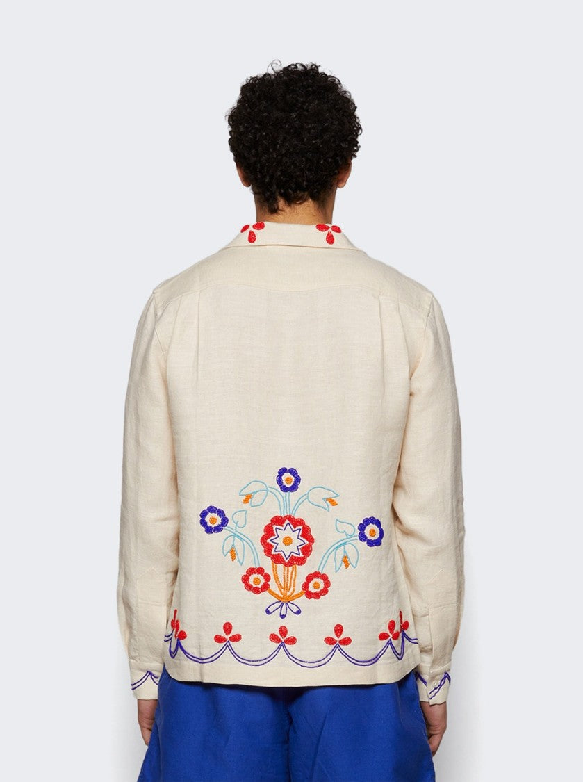Bode Beaded Garden Party Shirt Ecru