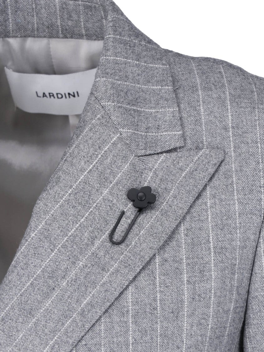 Lardini Grey Double-Breasted Pinstripe Virgin Wool Blazer