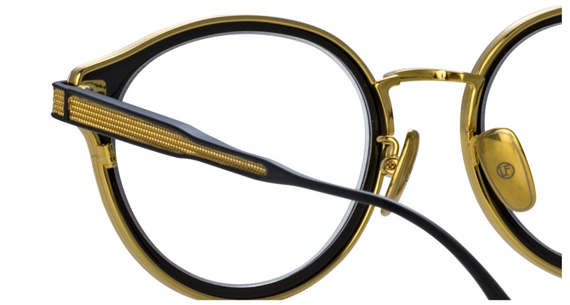 Linda Farrow Lfl Round Titanium Eyeglasses With Textured Gold Temples