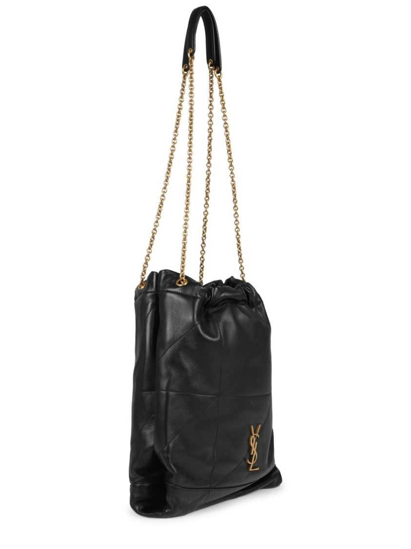 Saint Laurent Quilted Lambskin Drawstring Shoulder Bag With Chain Straps