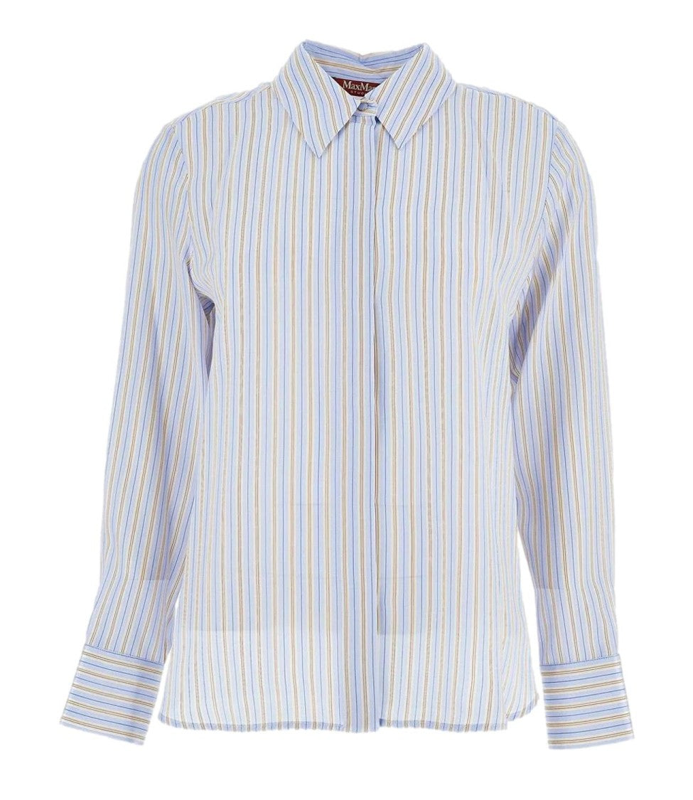 Max Mara Light Blue Pinstripe Wool Shirt