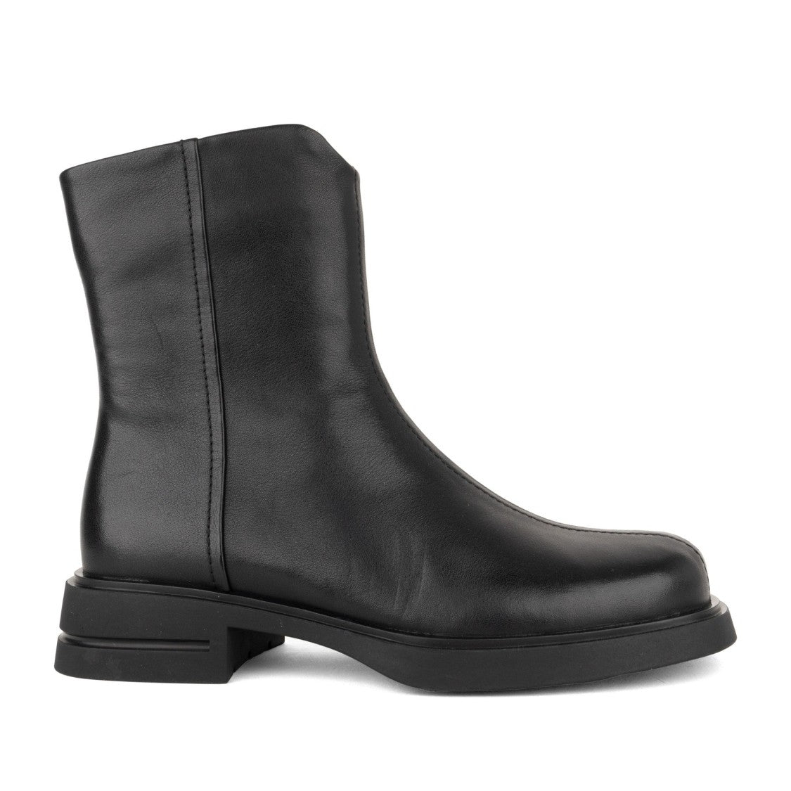 Linda Baumann Black Minimalist Side Zipper Leather Ankle Boots