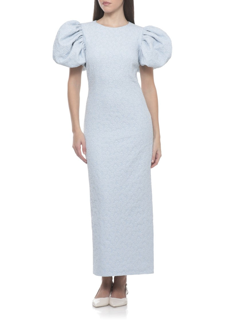 Rotate Jacquard Midi Dress With Balloon Sleeves And Floral Embossing