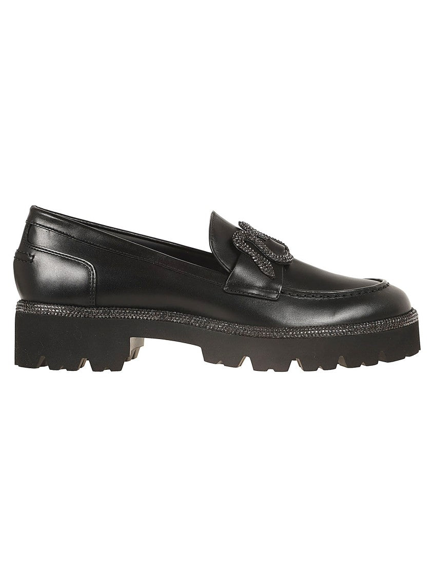 René Caovilla Black Calf Leather Loafers