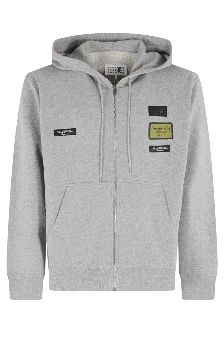 Mm6 By Maison Margiela Gray Full Zipper Patch Hooded Cotton Sweatshirt