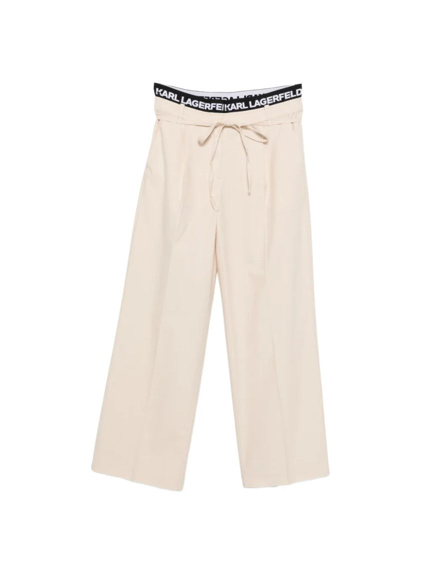 Karl Lagerfeld Wide-Leg Cropped Pants With Branded Waistband And Drawstring