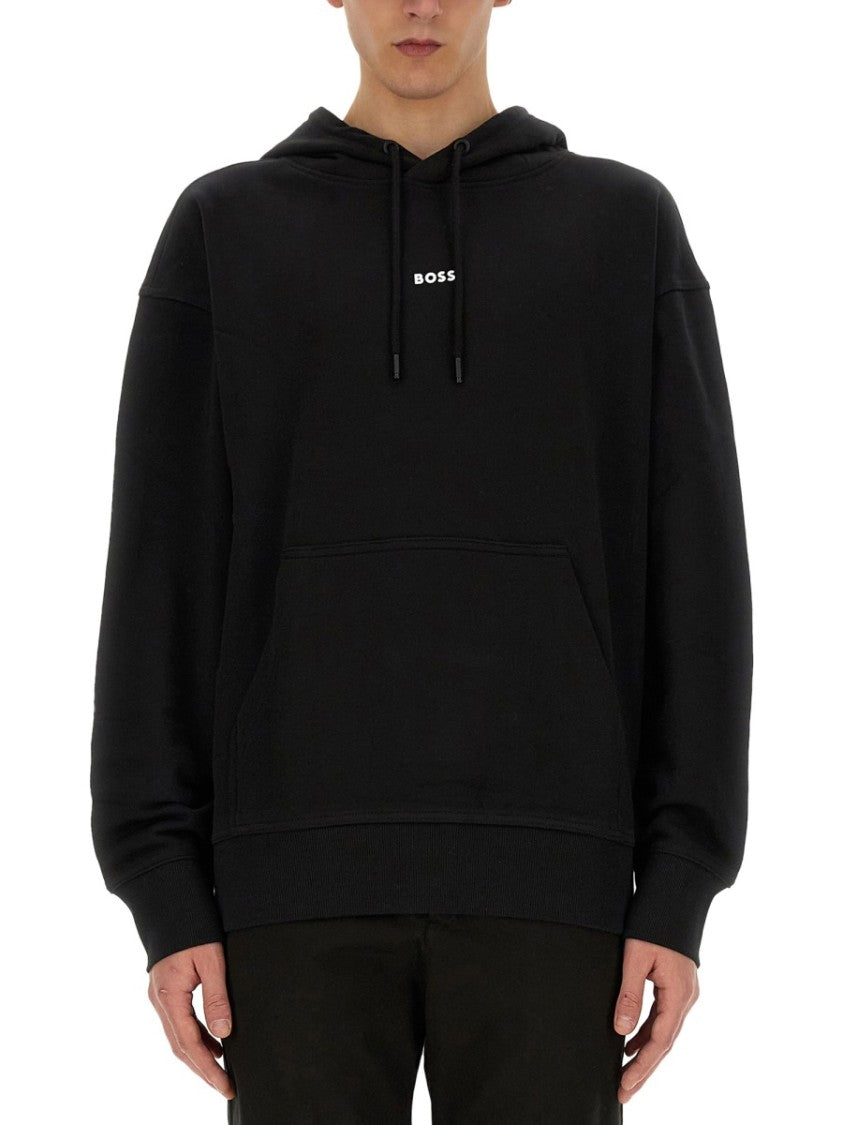 Boss Minimalistic Black Hoodie With Logo