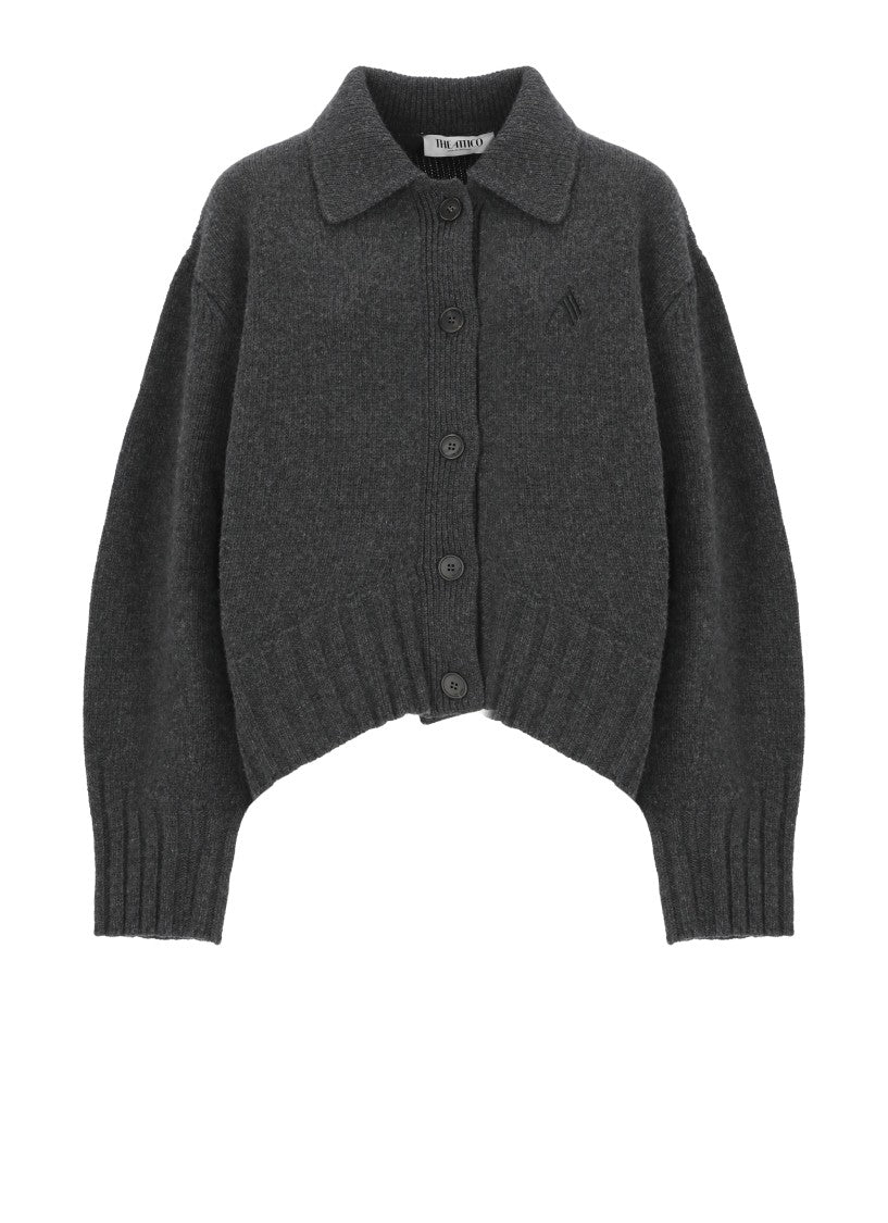 The Attico Dark Grey Asymmetric Wool-Blend Cardigan