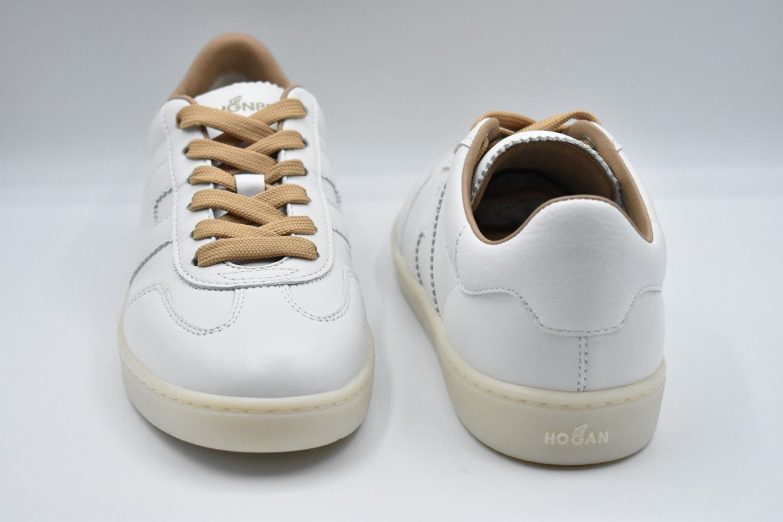 Hogan White Leather Sneakers With Contrasting Tan Laces