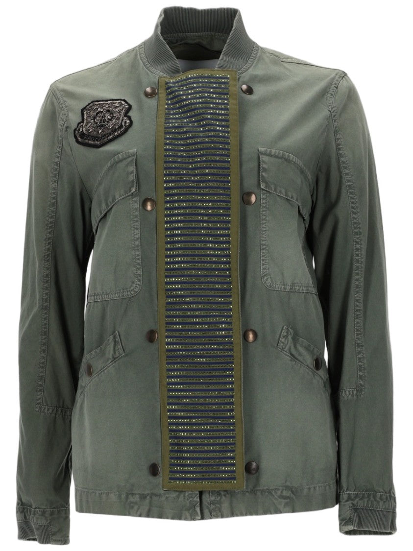 Mr & Mrs Italy Military-Inspired Olive Green Giaccone Jacket With Metallic Studs