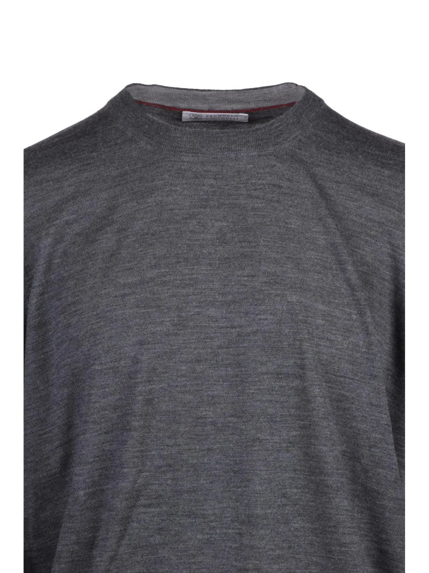 Brunello Cucinelli Classic Crew Neck Sweater In Fine Knit Wool-Cashmere Blend