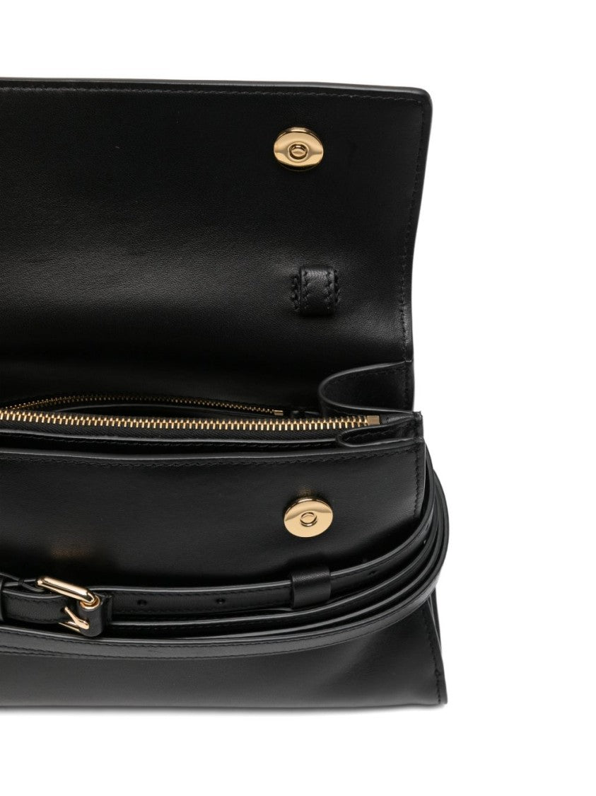 Moschino Black Structured Gold Buckle Silk Bag