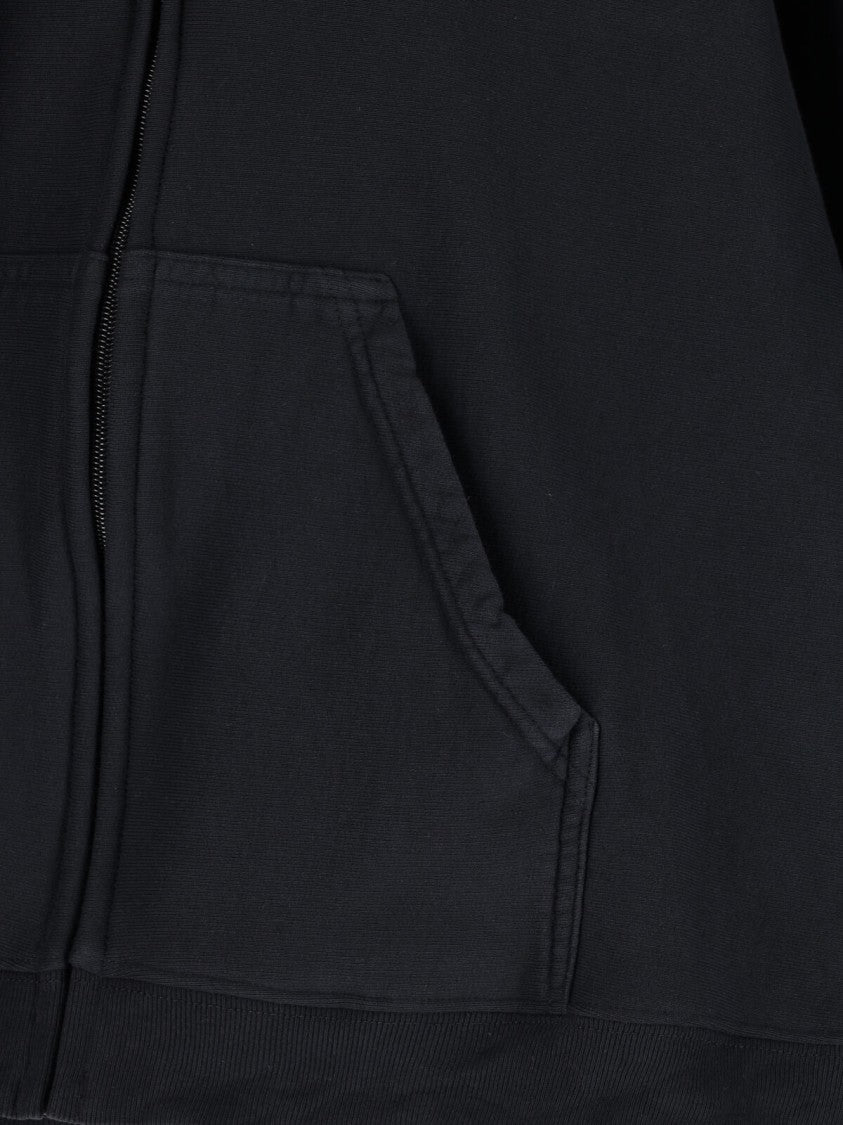 Balenciaga Black Cursive Logo Cotton Zip Hoodie