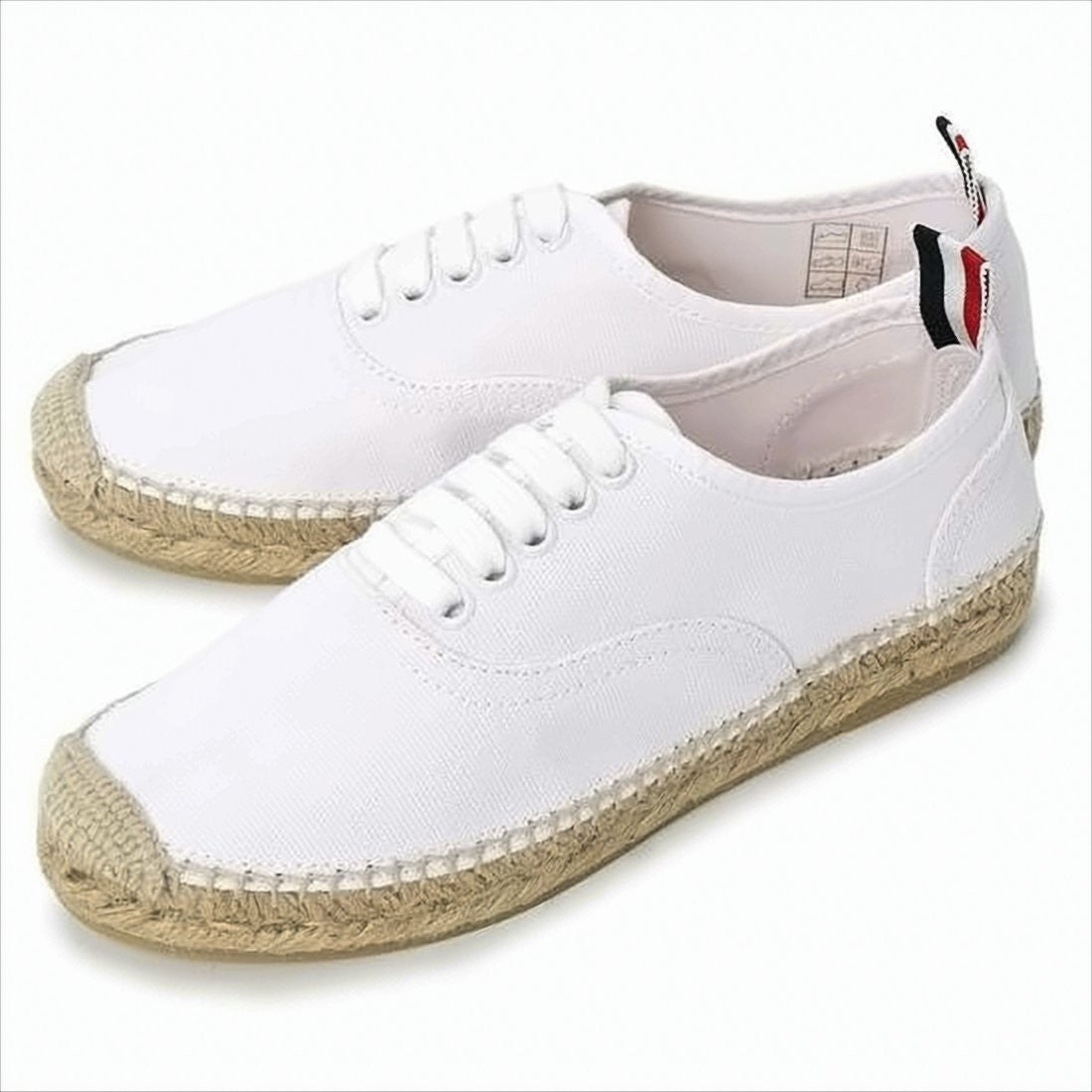 Thom Browne White Canvas Sneakers With Jute-Wrapped Sole And Tricolor Accents