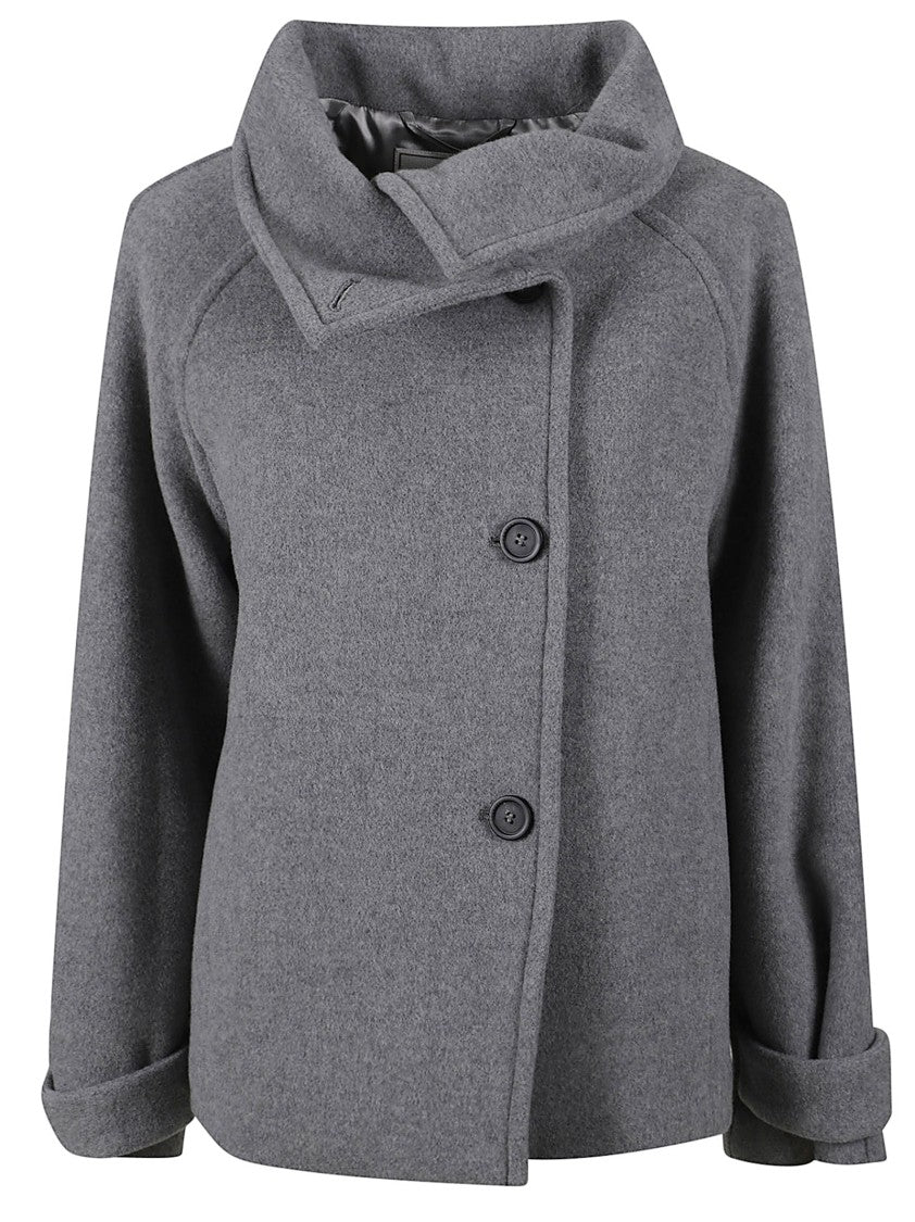 Peserico Double-Faced Wool And Cashmere Caban With Asymmetrical Closure