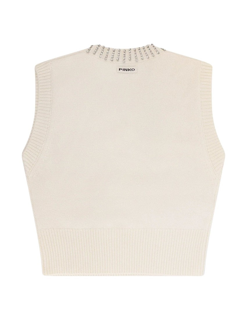 Pinko Fitted Sleeveless Top With Rhinestone Embellishments