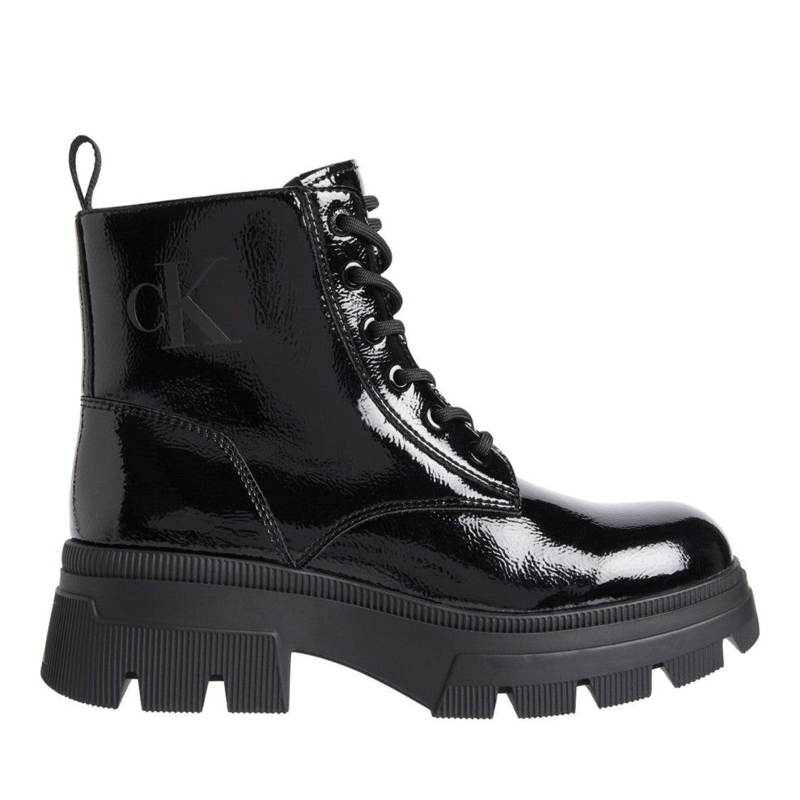 Calvin Klein Jeans Black Glossy Lace-Up Combat Boots