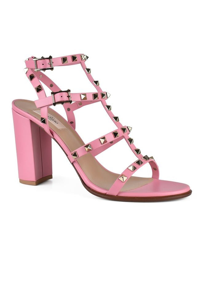 Valentino Garavani Pink Calf Leather Rockstud Sandals