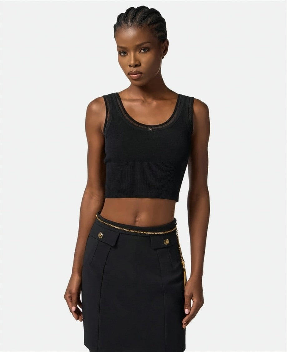 Elisabetta Franchi Ribbed Knit Top With Jewel Logo