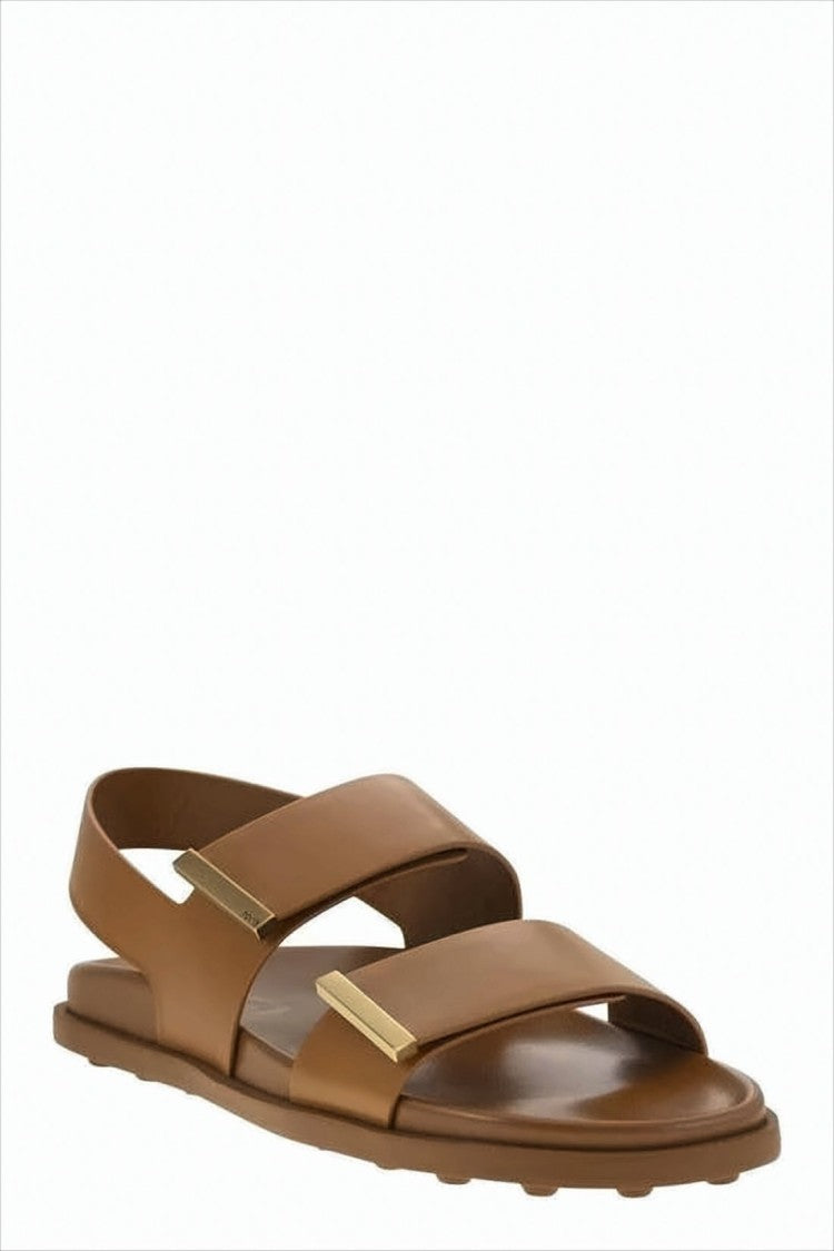 Tod's Minimalist Brown Slingback Sandals With Gold-Tone Accents