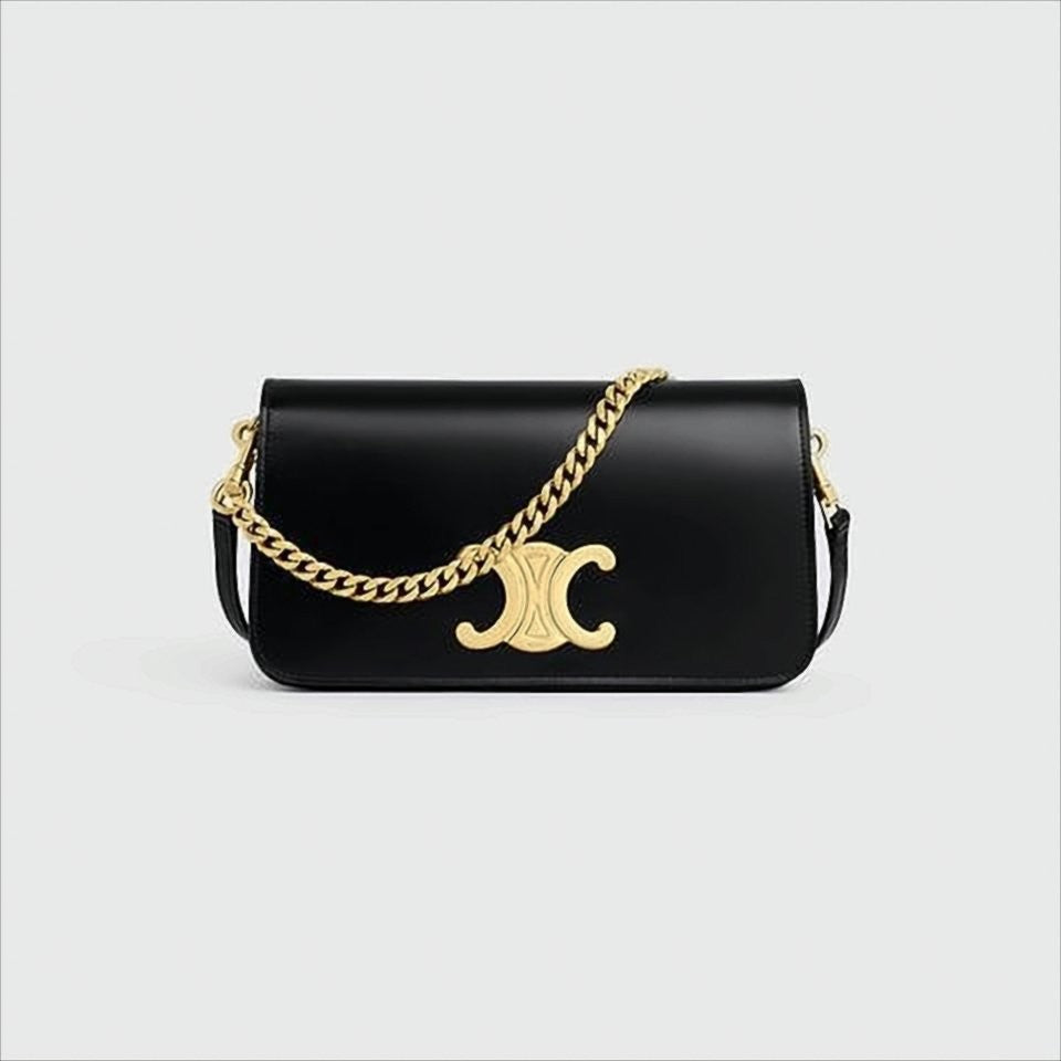 Celine Sleek Rectangular Crossbody Bag With Gold-Tone Chain Strap
