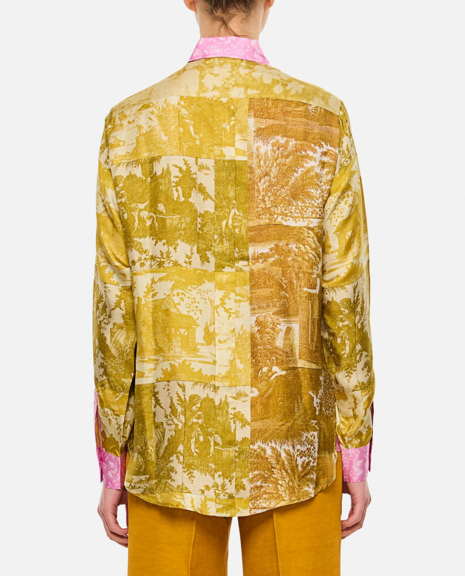 Pierre-Louis Mascia Yellow/Pink Printed Shirt With Pointed Collar