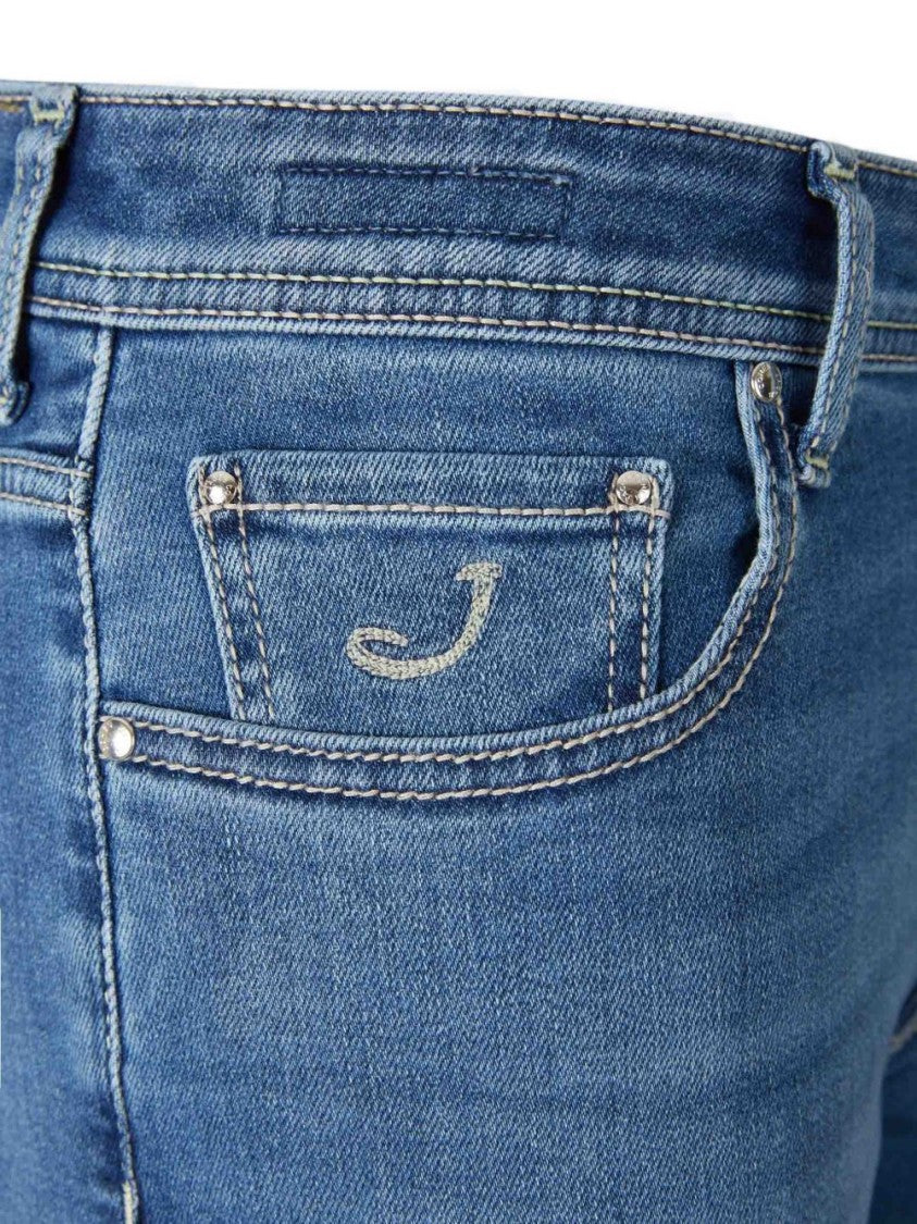 Jacob Cohen Slim-Fit Blue Wash Jeans With Five Pockets And Logo Detail