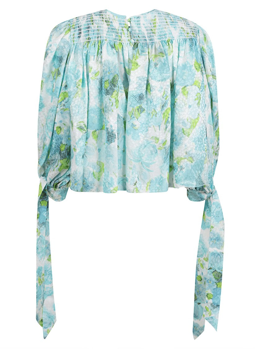 Chloé Aquatic Floral Print Cropped Silk Blouse