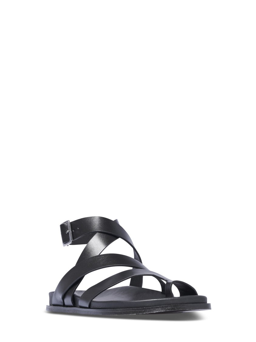 Alohas Minimalist Black Leather Sandals With Adjustable Ankle Strap