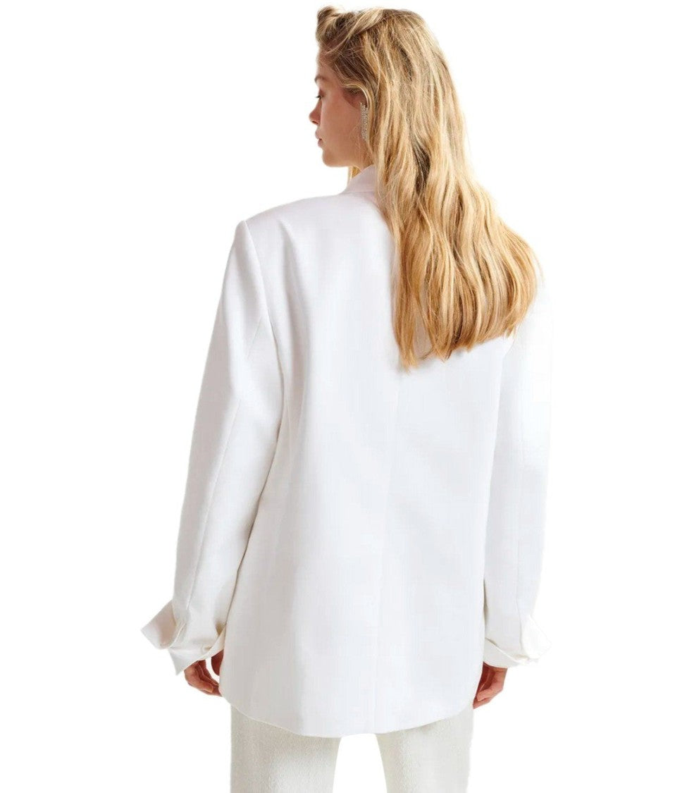 Essentiel Antwerp Hollow White Pinstriped Double-Breasted Jacket