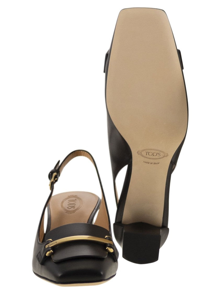 Tod's Calfskin Slingback Pump With Geometric Heel
