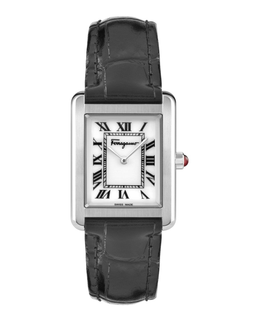Ferragamo Portrait Black Leather Rectangular Watch
