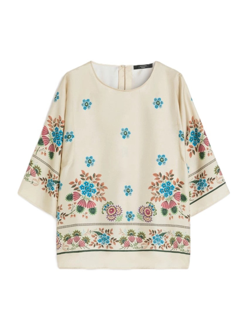 Max Mara Boxy Floral Print Top With Elbow-Length Sleeves