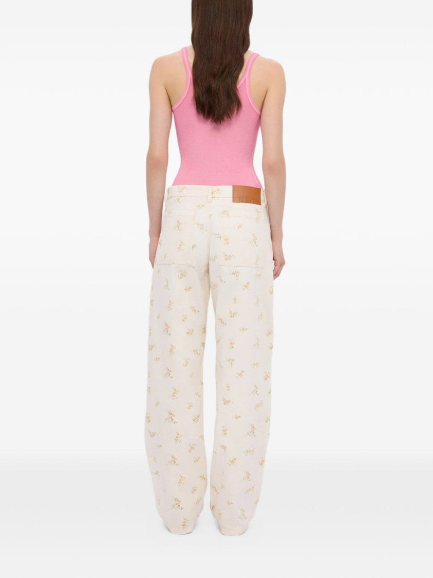 Msgm Light Beige Floral Print Trousers