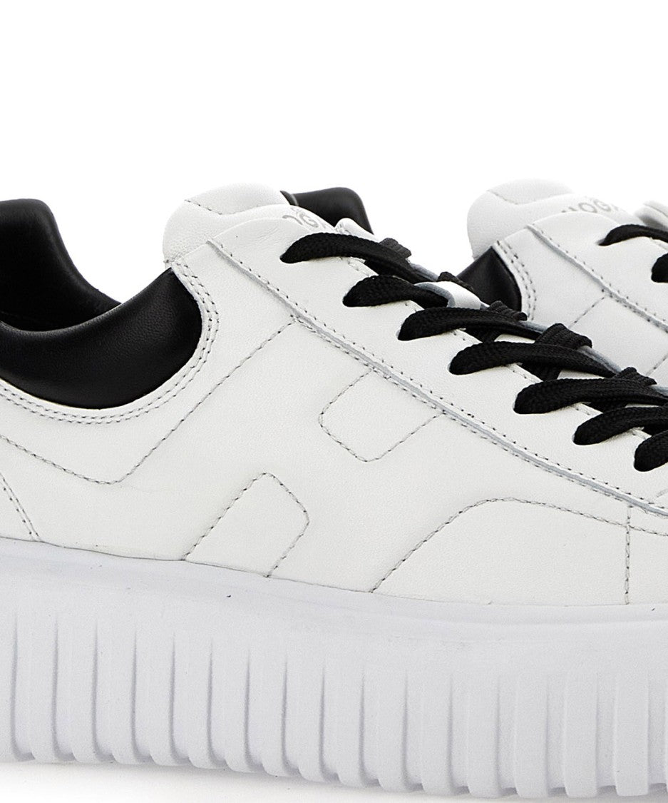Hogan Dynamic White Leather Sneakers With Black Accents