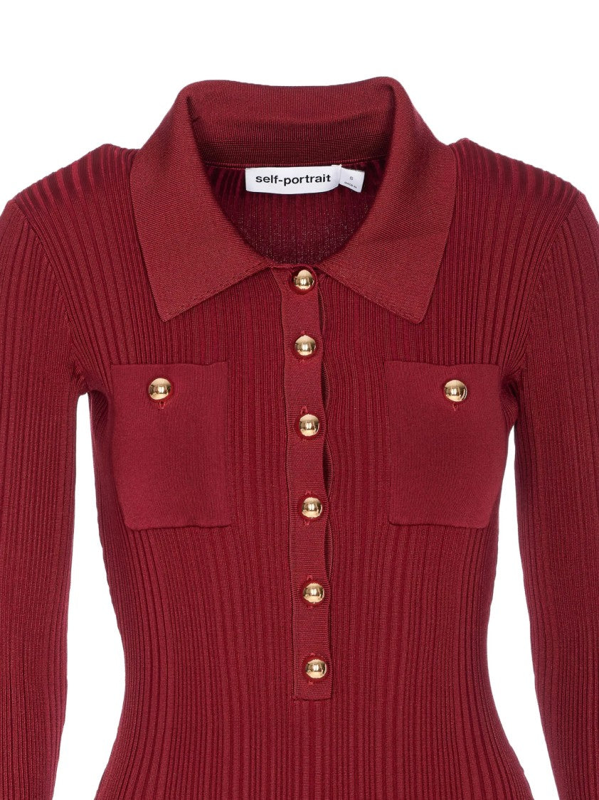 Self-Portrait Fitted Ribbed Maxi Dress With Classic Collar