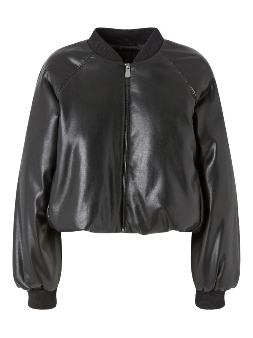 Pinko Cropped Bomber Jacket With Leather-Effect Finish