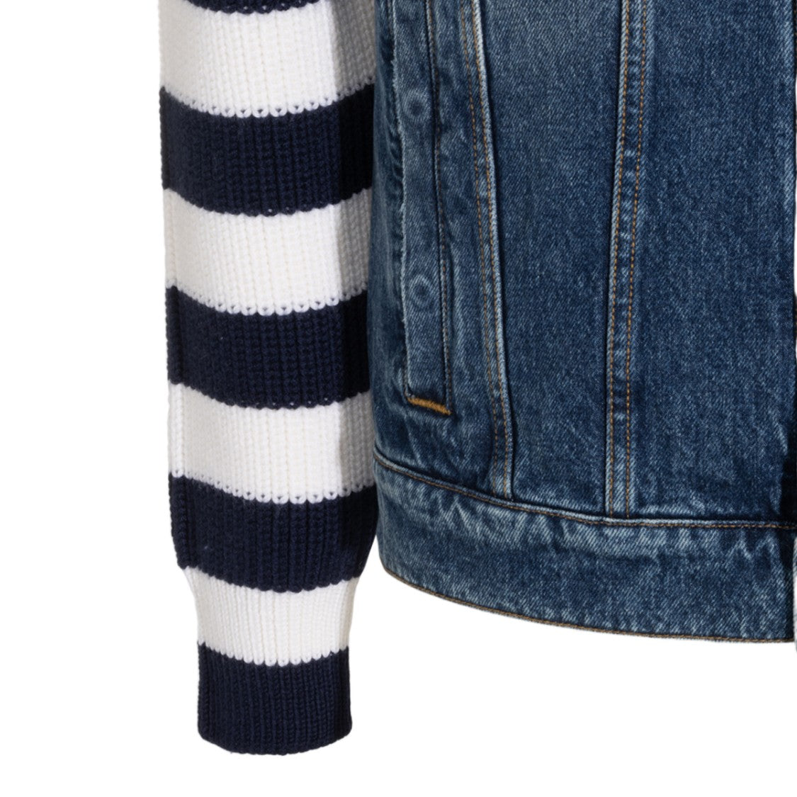 Dolce & Gabbana Denim And Knitted Striped Casual Jacket