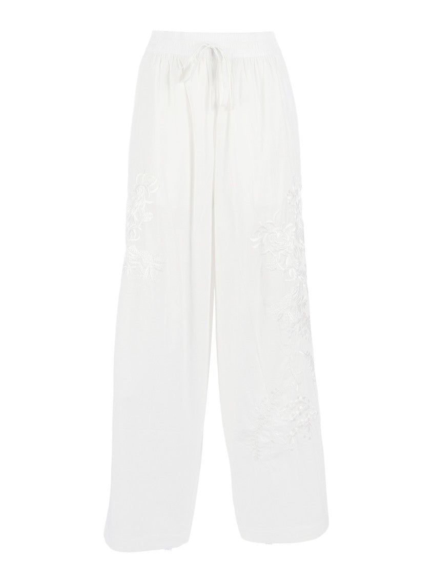 P.A.R.O.S.H. Wide Leg Tonal Floral Straight-Leg Pants