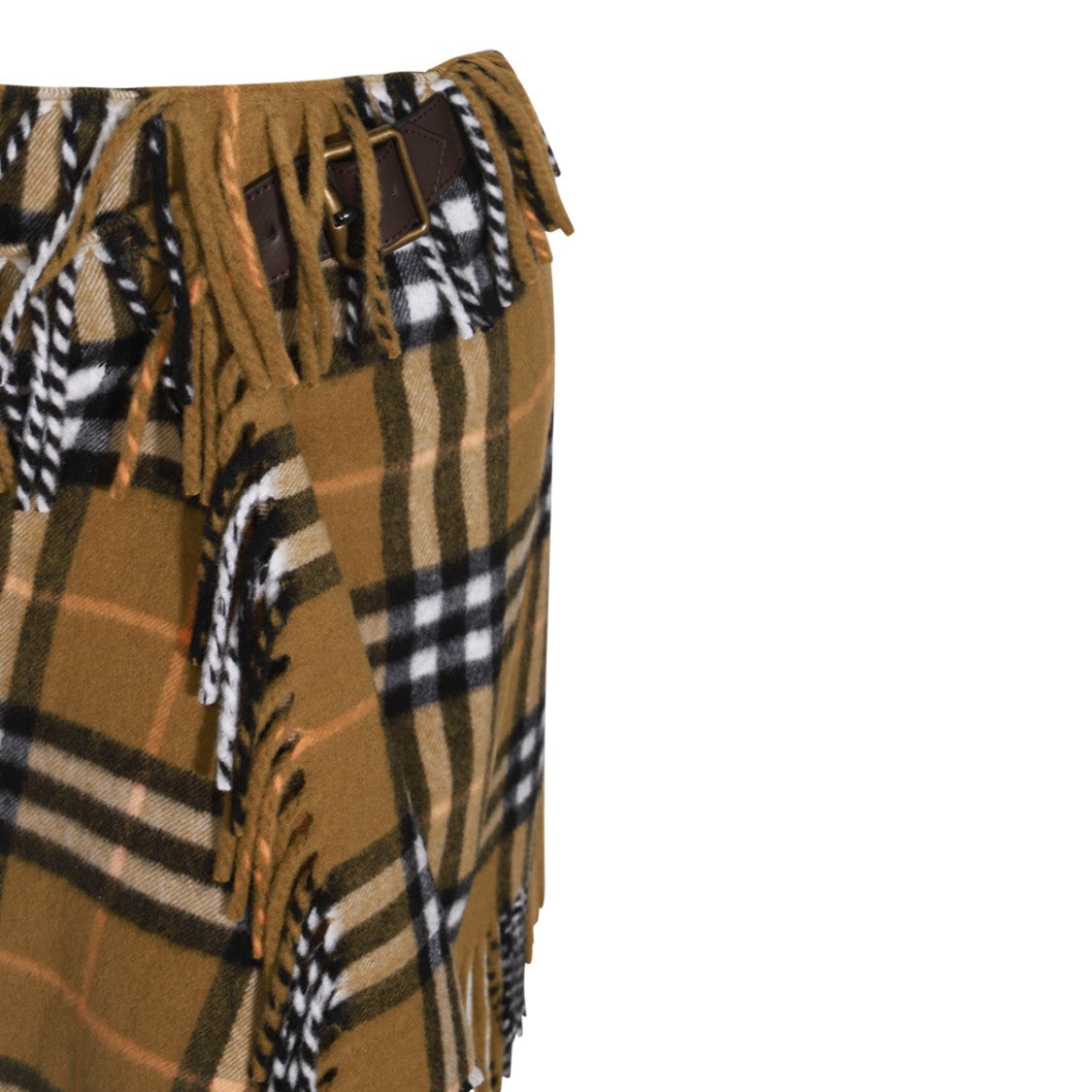 Burberry Midi Wool Skirt With Fringed Hem And Check Motif