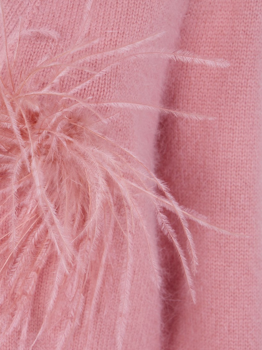 Twin-Set Cropped Cardigan With Fuzzy Knit And Feather Detail