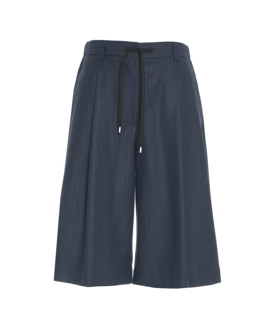 Jucca Pinstripe Wide-Leg Bermuda Shorts With Elastic Waistband