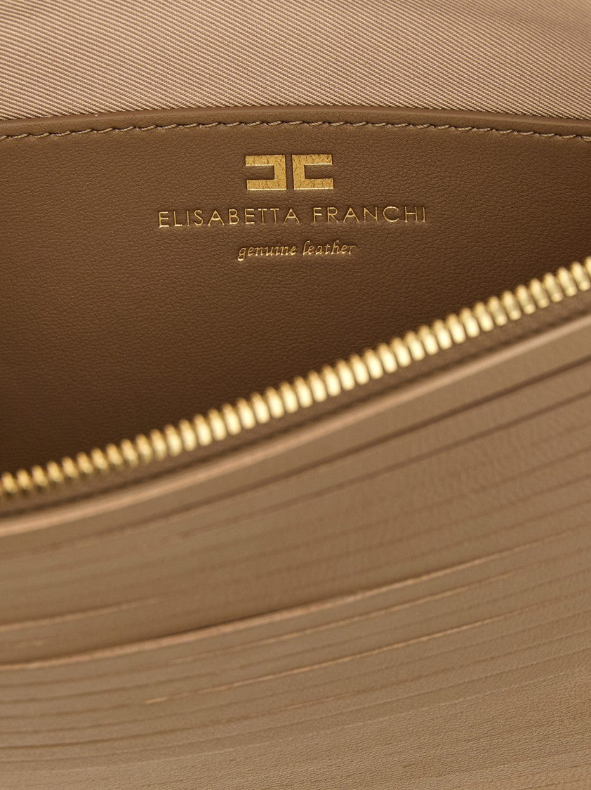 Elisabetta Franchi Rectangular Leather Clutch With Cascading Fringes And Gold-Tone Accents